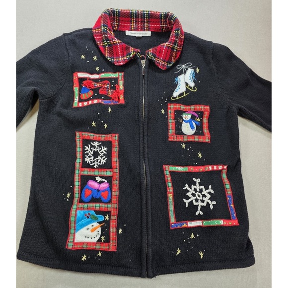 Mercer Street Studio Sweaters - Mercer Street Studio Full Zip Cardigan Small Snowman Mittens Ice Skate Christmas
